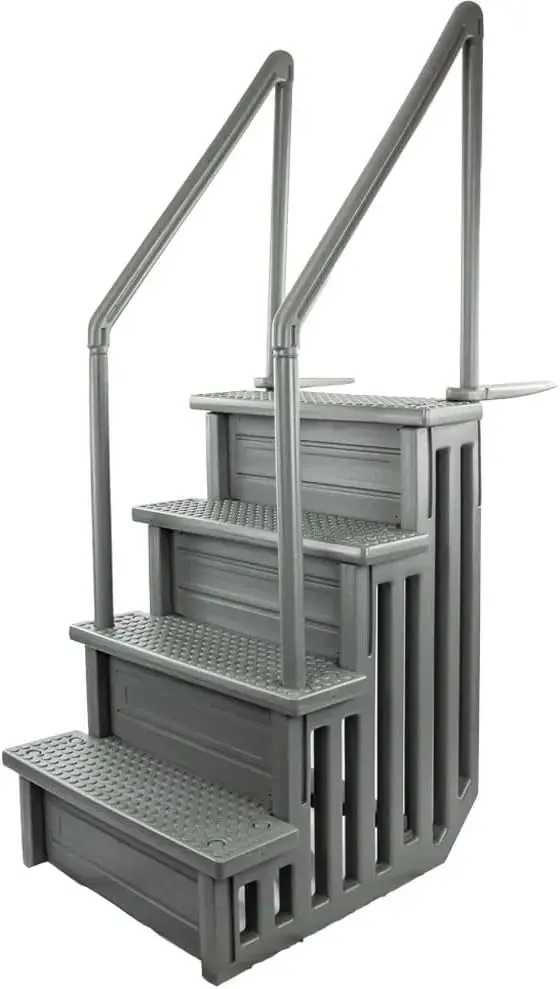 Adjustable Anti-Slip Pool Steps for Above-Ground Pools – Gray Safety Stairs Compatible with Decks 48–54 Inches High