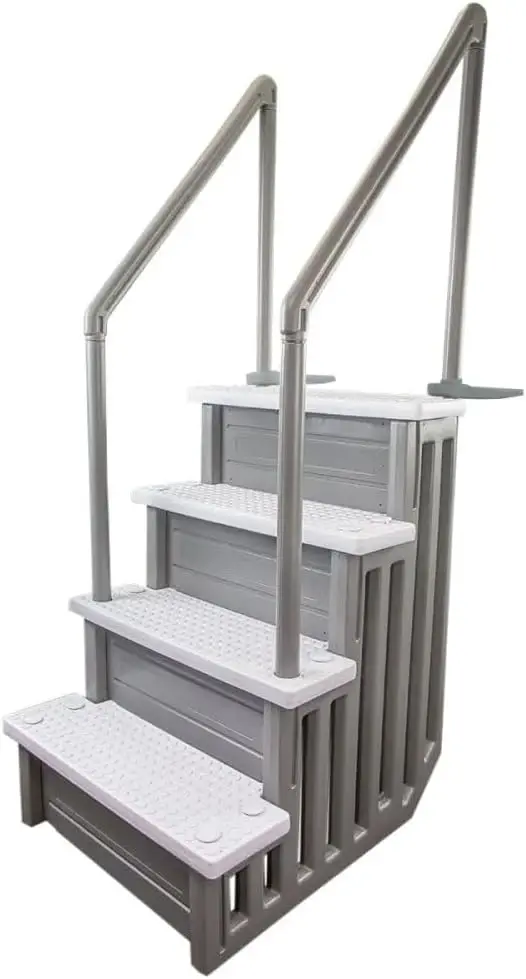 Adjustable Anti-Slip Pool Steps for Above-Ground Pools – Gray Safety Stairs Compatible with Decks 48–54 Inches High