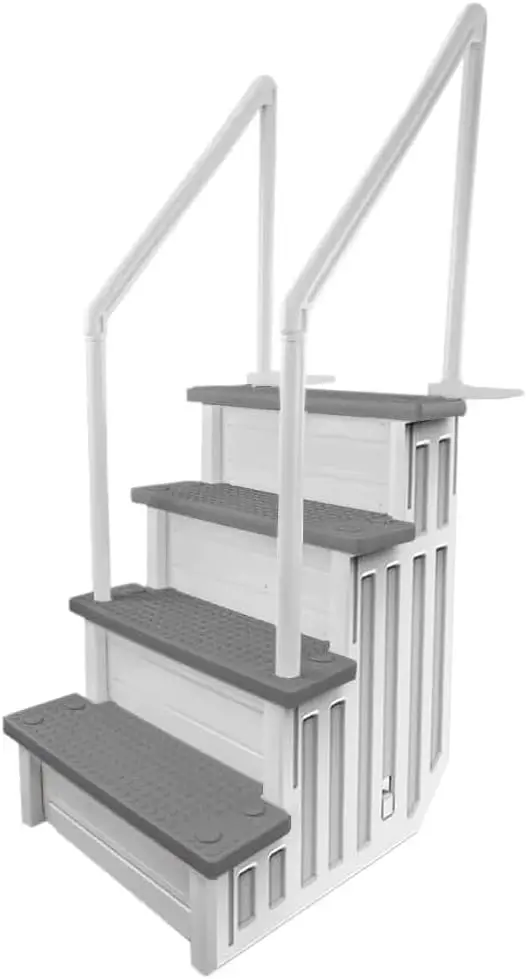 Adjustable Anti-Slip Pool Steps for Above-Ground Pools – Gray Safety Stairs Compatible with Decks 48–54 Inches High