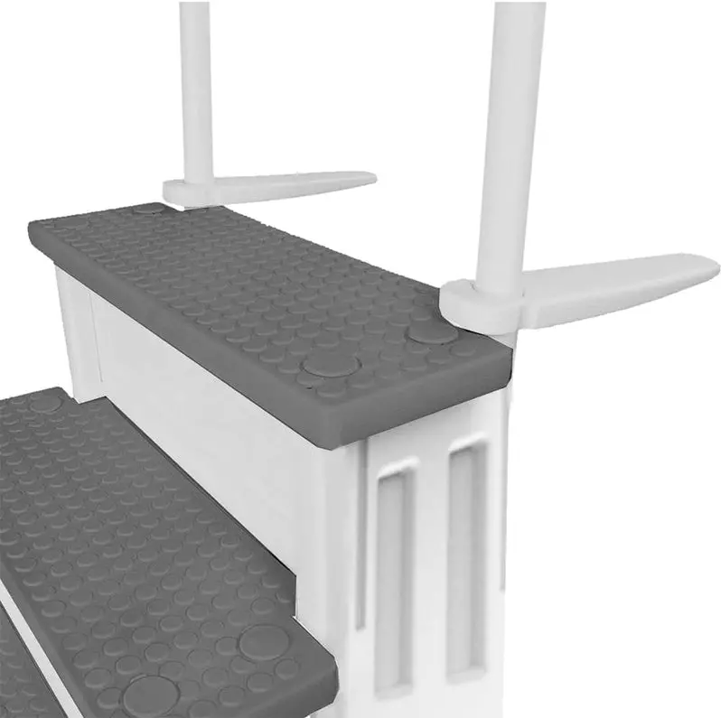Adjustable Anti-Slip Pool Steps for Above-Ground Pools – Gray Safety Stairs Compatible with Decks 48–54 Inches High