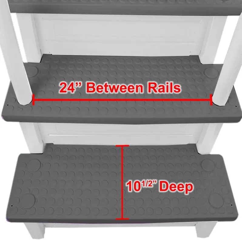 Adjustable Anti-Slip Pool Steps for Above-Ground Pools – Gray Safety Stairs Compatible with Decks 48–54 Inches High