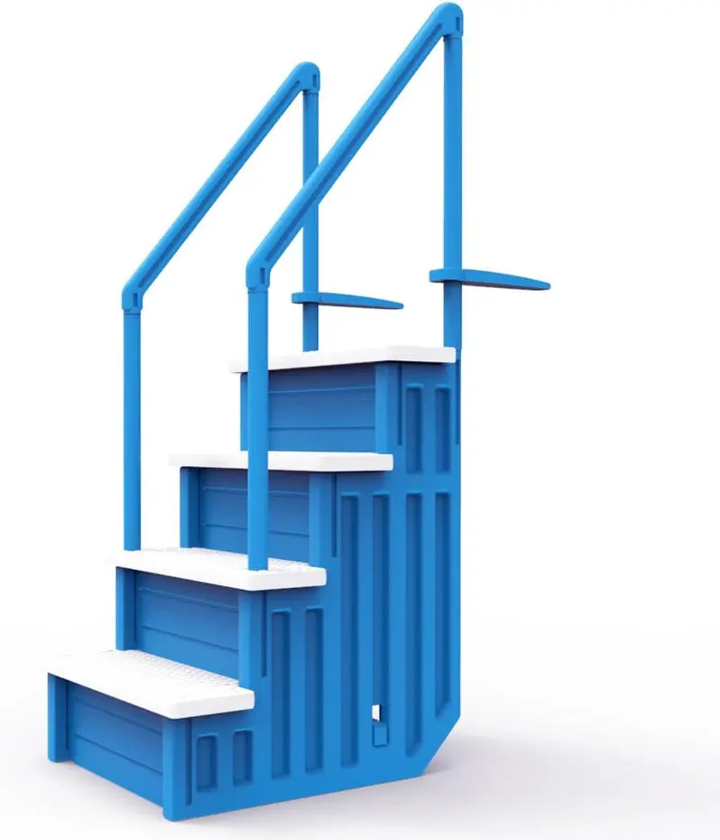 Adjustable Anti-Slip Pool Steps for Above-Ground Pools – Gray Safety Stairs Compatible with Decks 48–54 Inches High