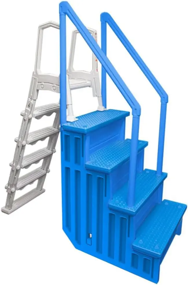 Adjustable Anti-Slip Pool Steps for Above-Ground Pools – Gray Safety Stairs Compatible with Decks 48–54 Inches High