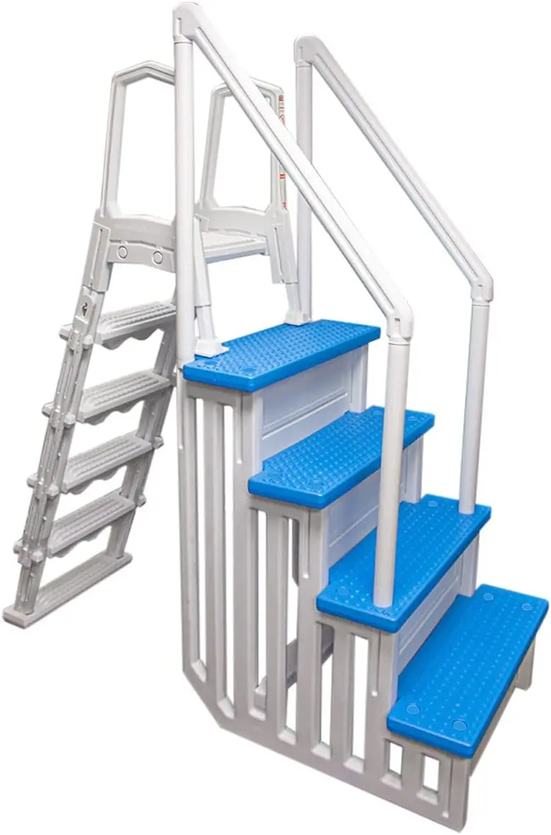 Adjustable Anti-Slip Pool Steps for Above-Ground Pools – Gray Safety Stairs Compatible with Decks 48–54 Inches High
