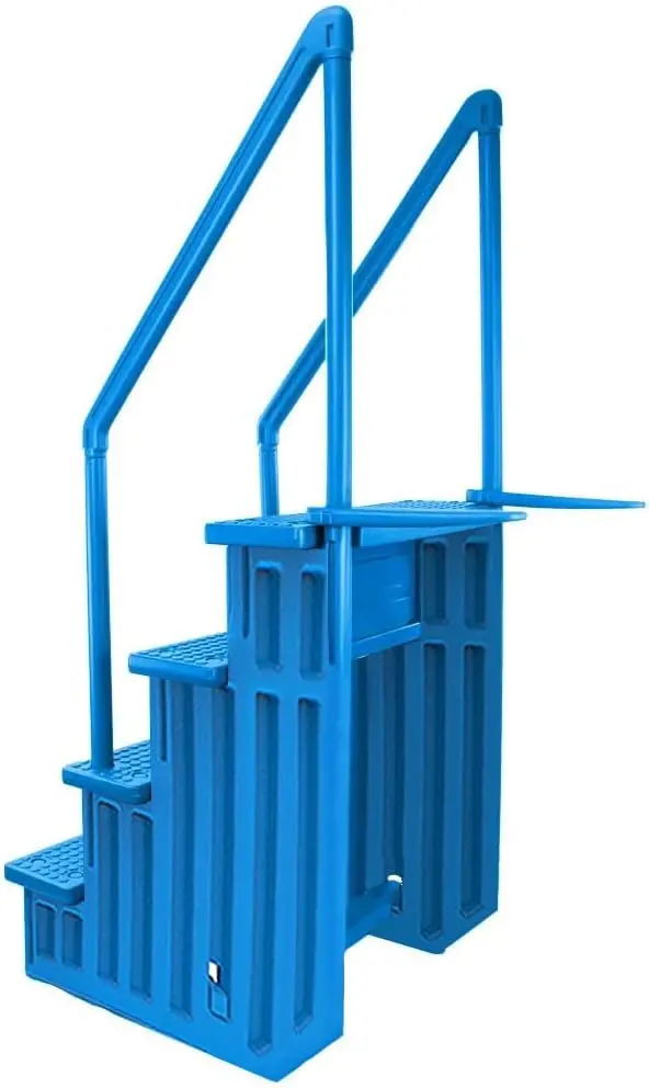 Adjustable Anti-Slip Pool Steps for Above-Ground Pools – Gray Safety Stairs Compatible with Decks 48–54 Inches High
