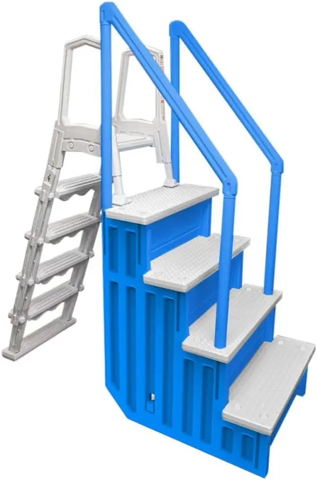 Adjustable Anti-Slip Pool Steps for Above-Ground Pools – Gray Safety Stairs Compatible with Decks 48–54 Inches High