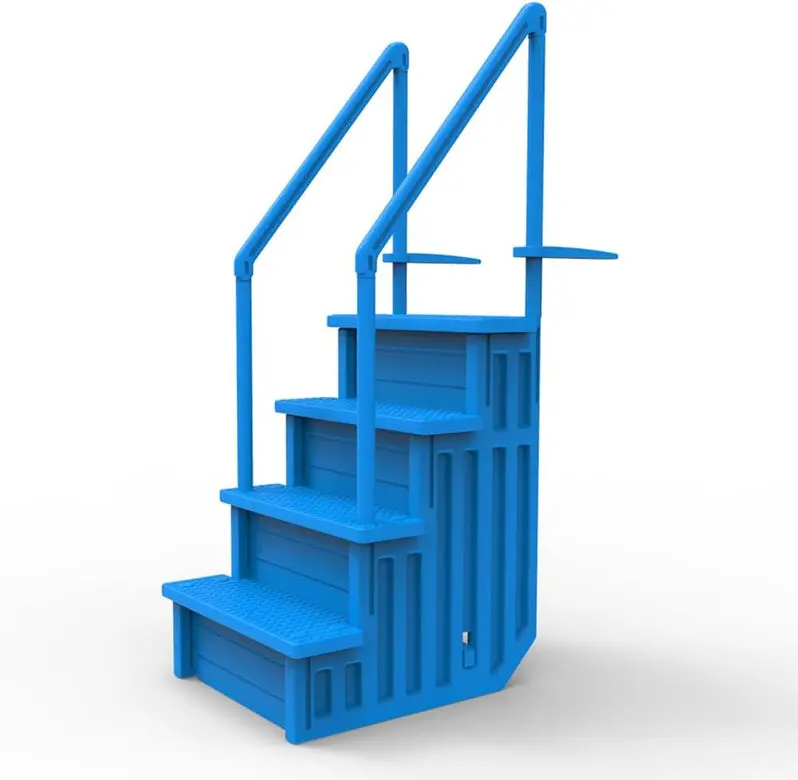 Adjustable Anti-Slip Pool Steps for Above-Ground Pools – Gray Safety Stairs Compatible with Decks 48–54 Inches High