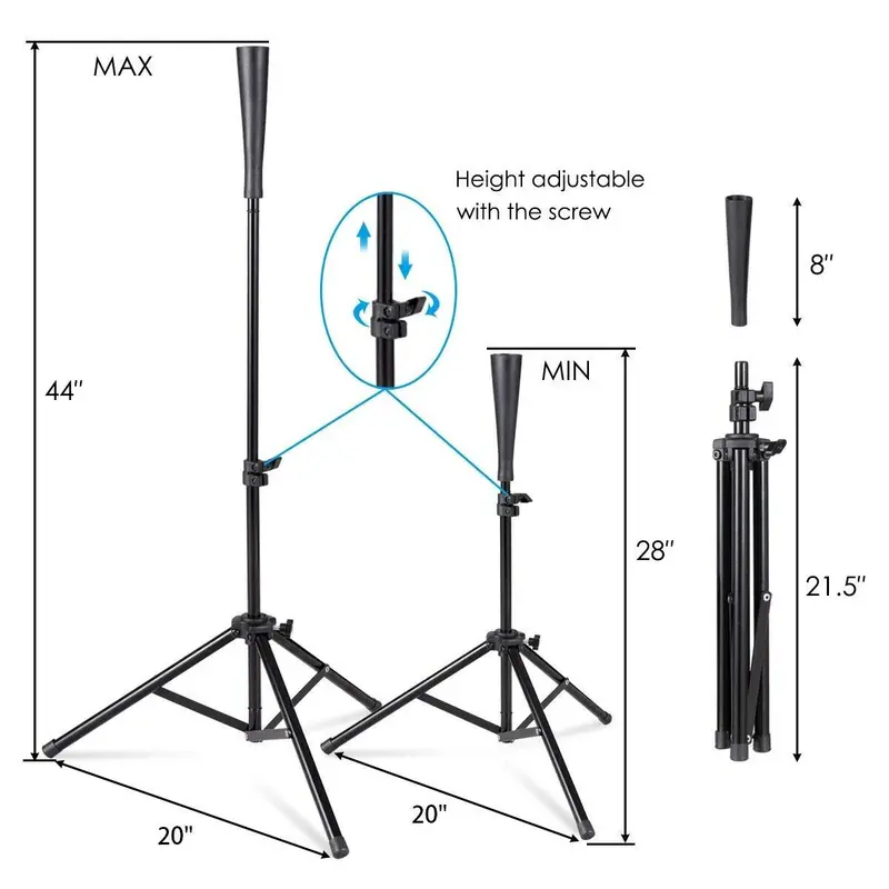 Adjustable Baseball & Softball Batting Tee on Stable Tripod Base for Home Training