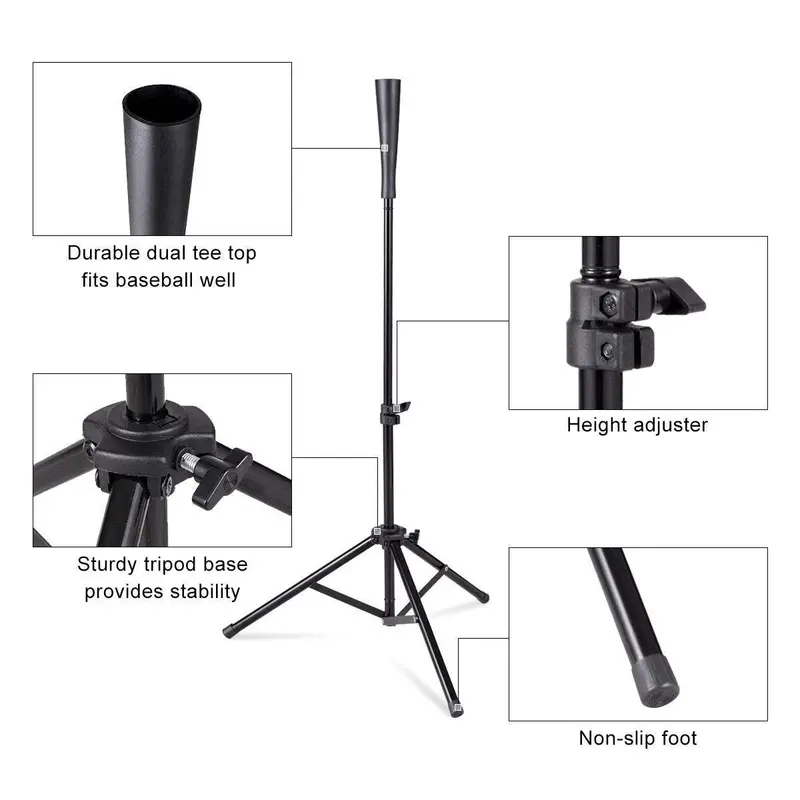 Adjustable Baseball & Softball Batting Tee on Stable Tripod Base for Home Training