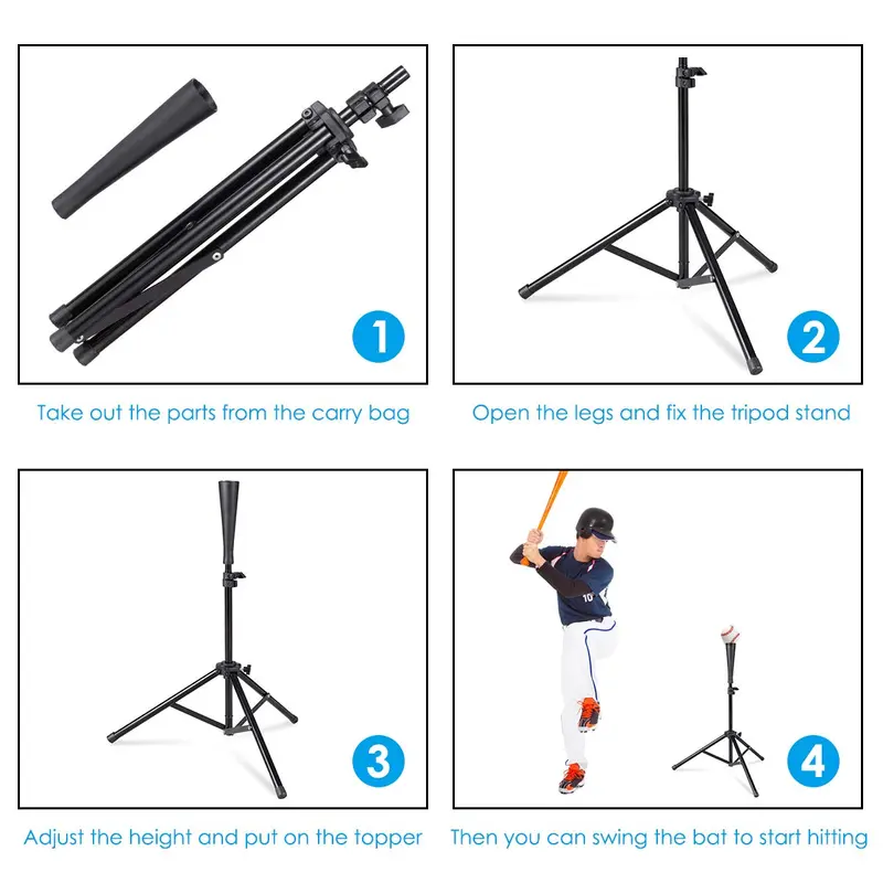 Adjustable Baseball & Softball Batting Tee on Stable Tripod Base for Home Training