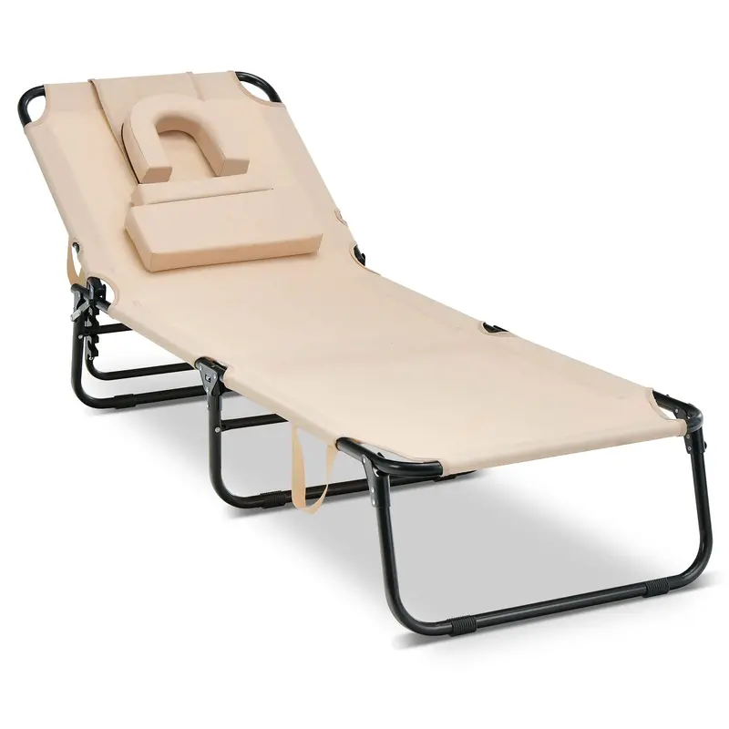 Adjustable Beach Chaise Lounge with UV-Resistant Fabric 3