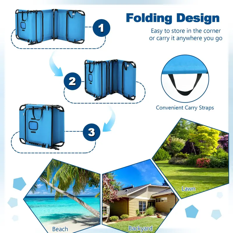 Adjustable Beach Chaise Lounge with UV-Resistant Fabric