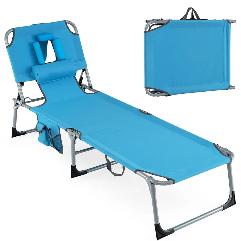 Adjustable Beach Lounge Chair – Folding Sun Lounger with 4-Position Reclining Backrest 10