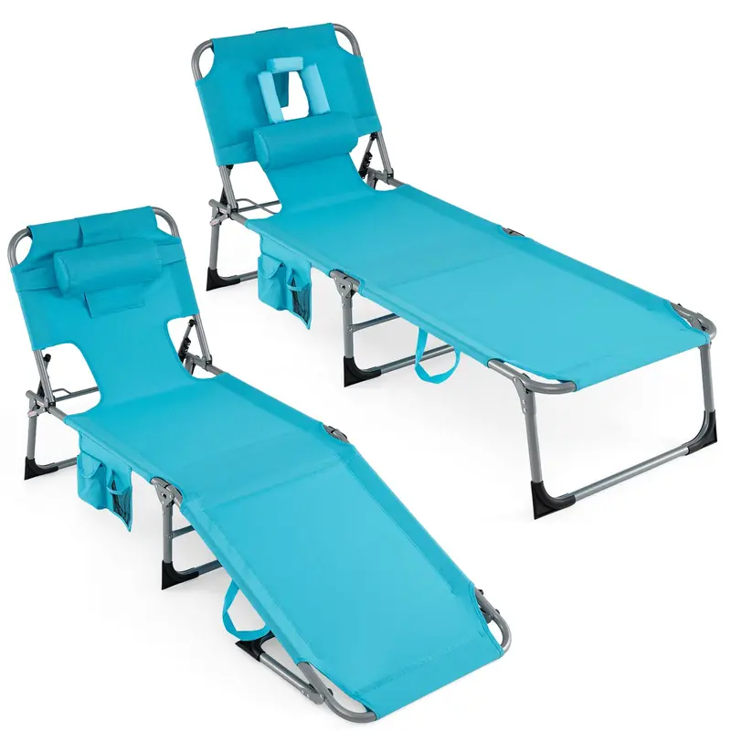 Adjustable Beach Lounge Chair – Folding Sun Lounger with 4-Position Reclining Backrest
