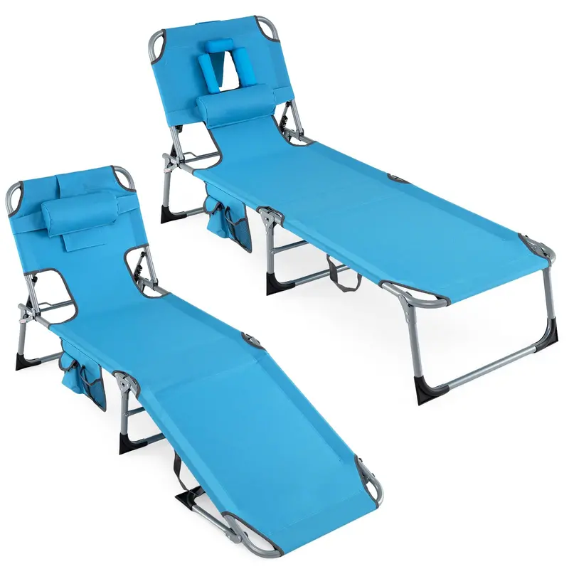 Adjustable Beach Lounge Chair – Folding Sun Lounger with 4-Position Reclining Backrest