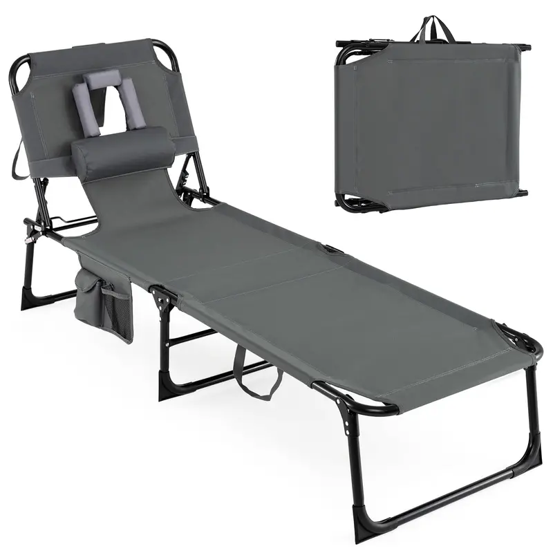 Adjustable Beach Lounge Chair – Folding Sun Lounger with 4-Position Reclining Backrest