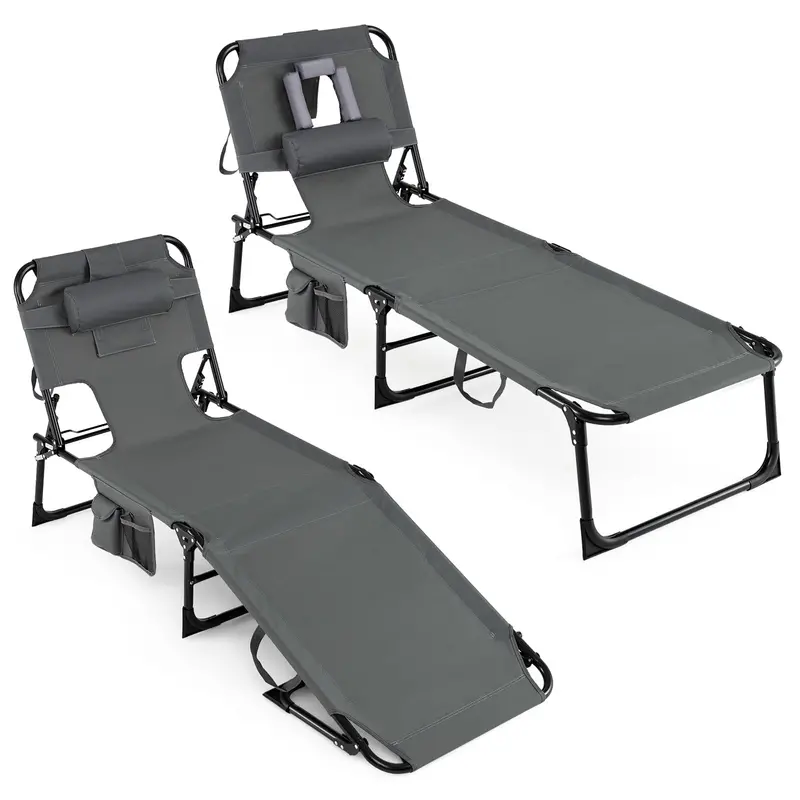 Adjustable Beach Lounge Chair – Folding Sun Lounger with 4-Position Reclining Backrest