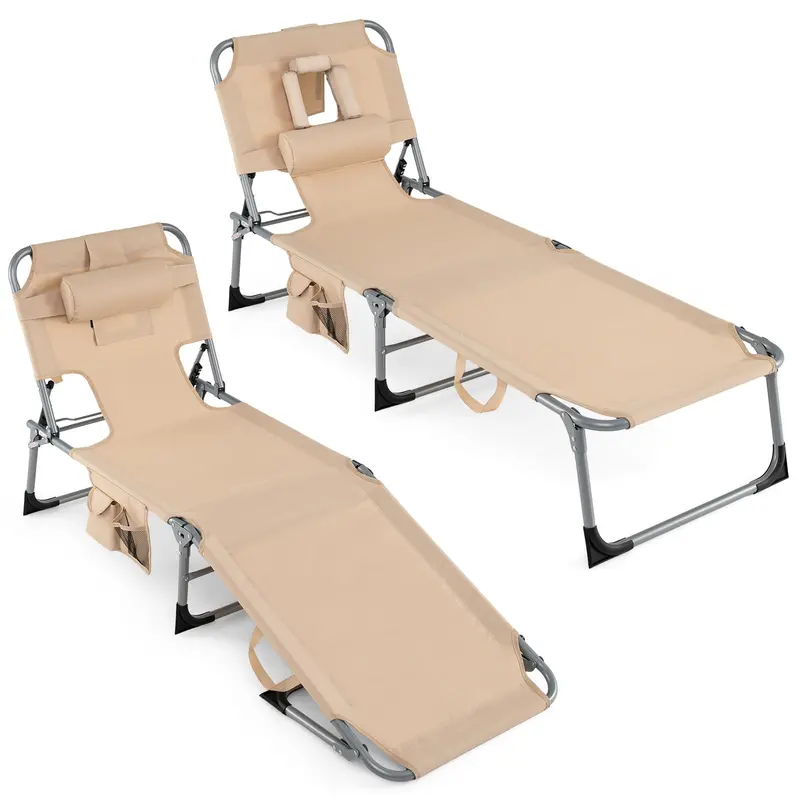 Adjustable Beach Lounge Chair – Folding Sun Lounger with 4-Position Reclining Backrest