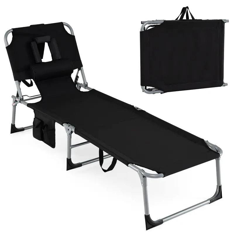 Adjustable Beach Lounge Chair – Folding Sun Lounger with 4-Position Reclining Backrest