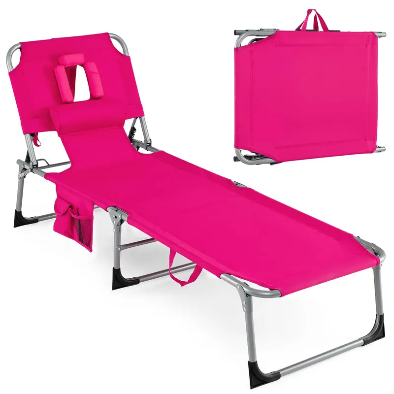 Adjustable Beach Lounge Chair – Folding Sun Lounger with 4-Position Reclining Backrest