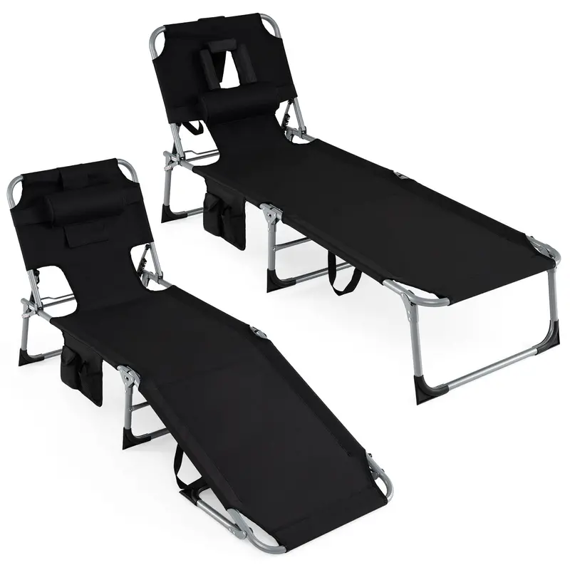 Adjustable Beach Lounge Chair – Folding Sun Lounger with 4-Position Reclining Backrest