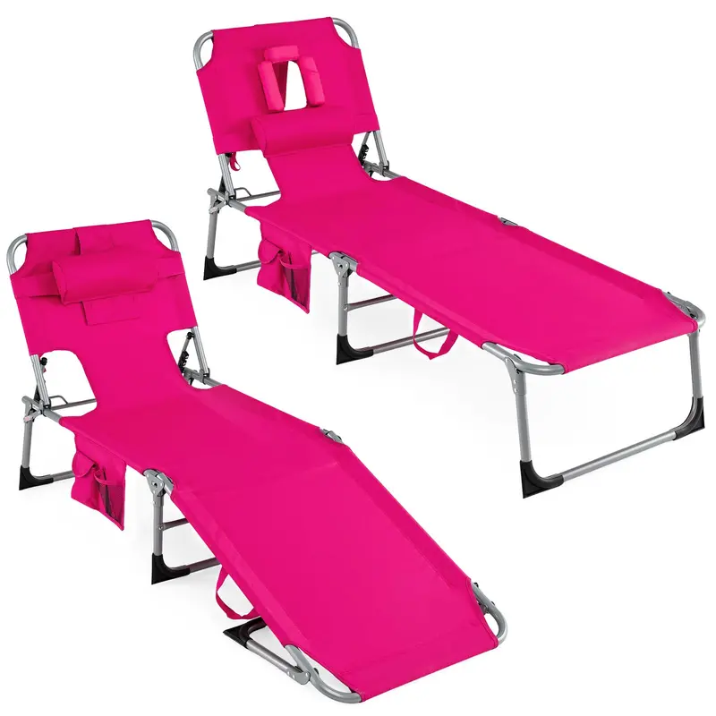 Adjustable Beach Lounge Chair – Folding Sun Lounger with 4-Position Reclining Backrest