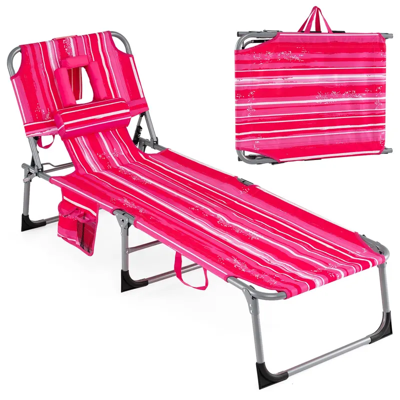 Adjustable Beach Lounge Chair – Folding Sun Lounger with 4-Position Reclining Backrest