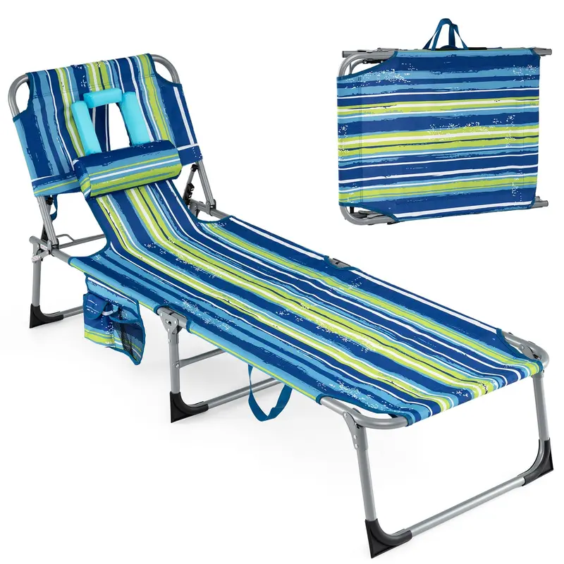Adjustable Beach Lounge Chair – Folding Sun Lounger with 4-Position Reclining Backrest