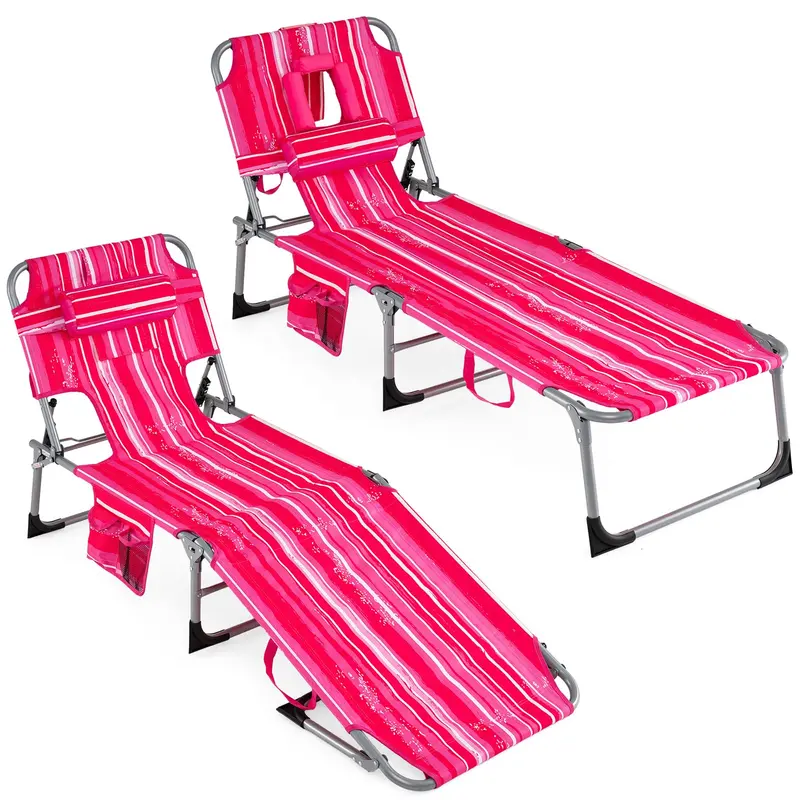 Adjustable Beach Lounge Chair – Folding Sun Lounger with 4-Position Reclining Backrest