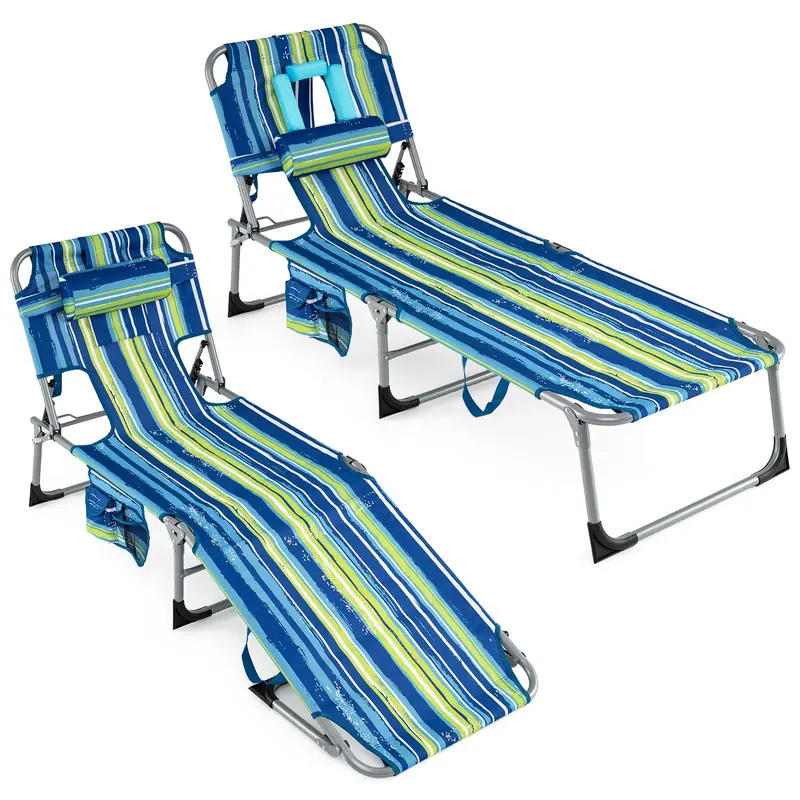 Adjustable Beach Lounge Chair – Folding Sun Lounger with 4-Position Reclining Backrest
