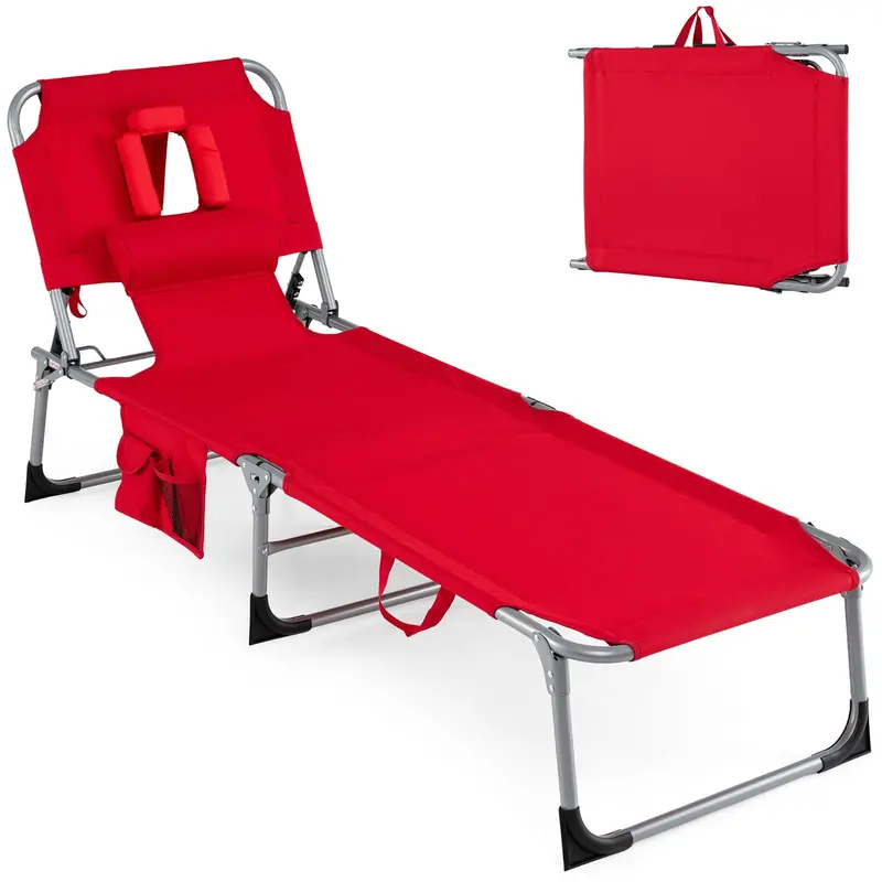 Adjustable Beach Lounge Chair – Folding Sun Lounger with 4-Position Reclining Backrest