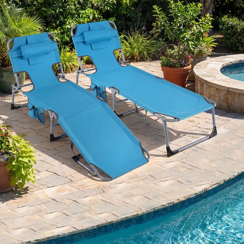 Adjustable Beach Lounge Chair – Folding Sun Lounger with 4-Position Reclining Backrest