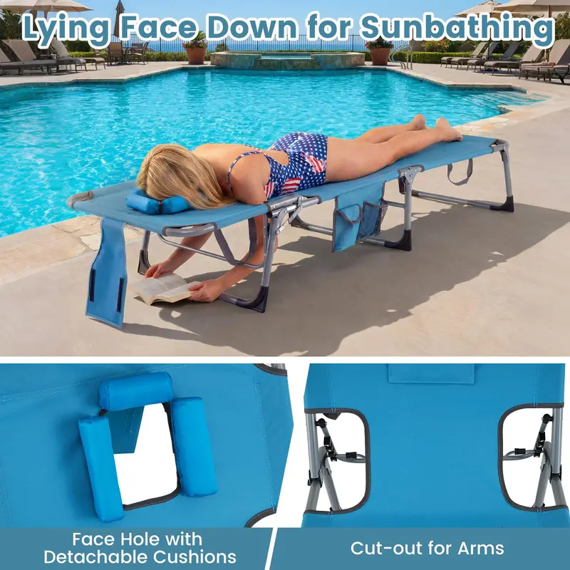 Adjustable Beach Lounge Chair – Folding Sun Lounger with 4-Position Reclining Backrest