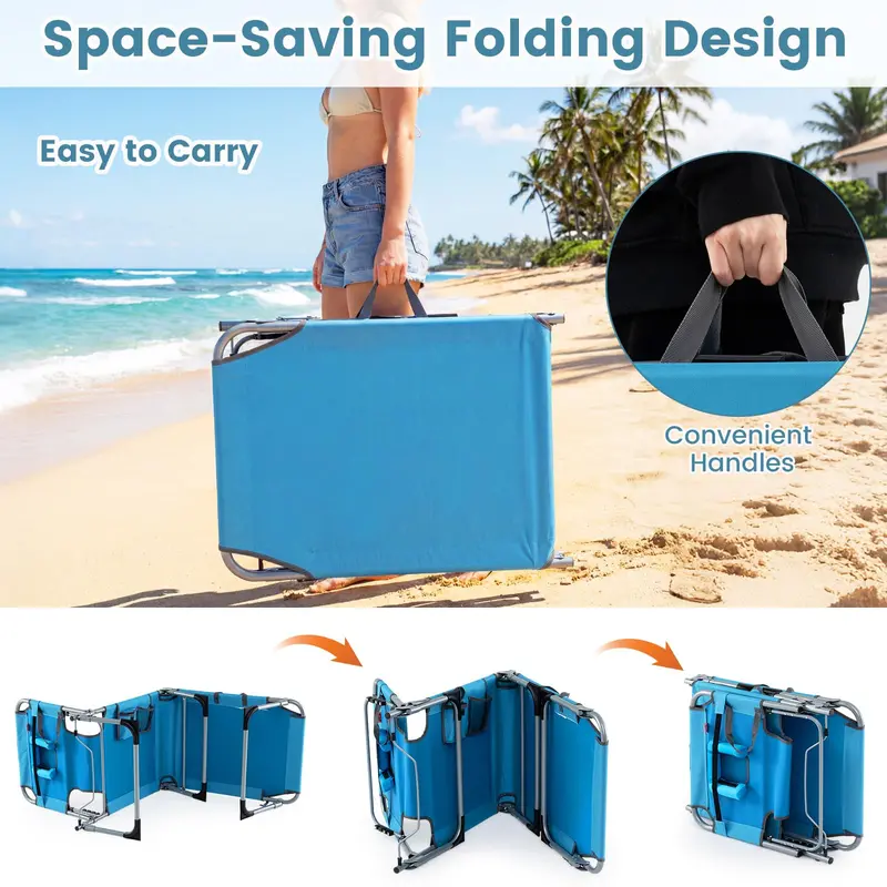 Adjustable Beach Lounge Chair – Folding Sun Lounger with 4-Position Reclining Backrest