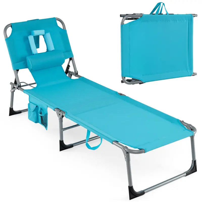 Adjustable Beach Lounge Chair – Folding Sun Lounger with 4-Position Reclining Backrest