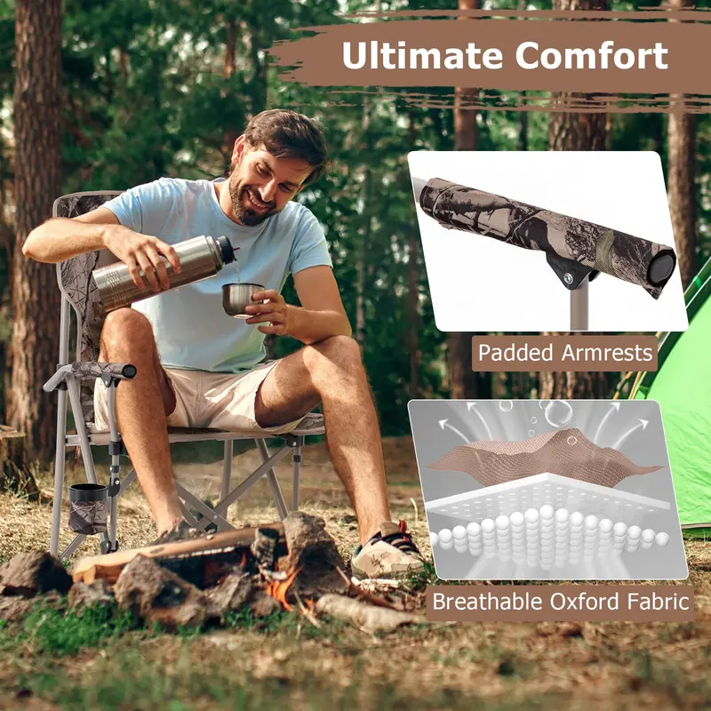 Adjustable Camouflage Hunting Chair with Back Support and Compact Carry Design