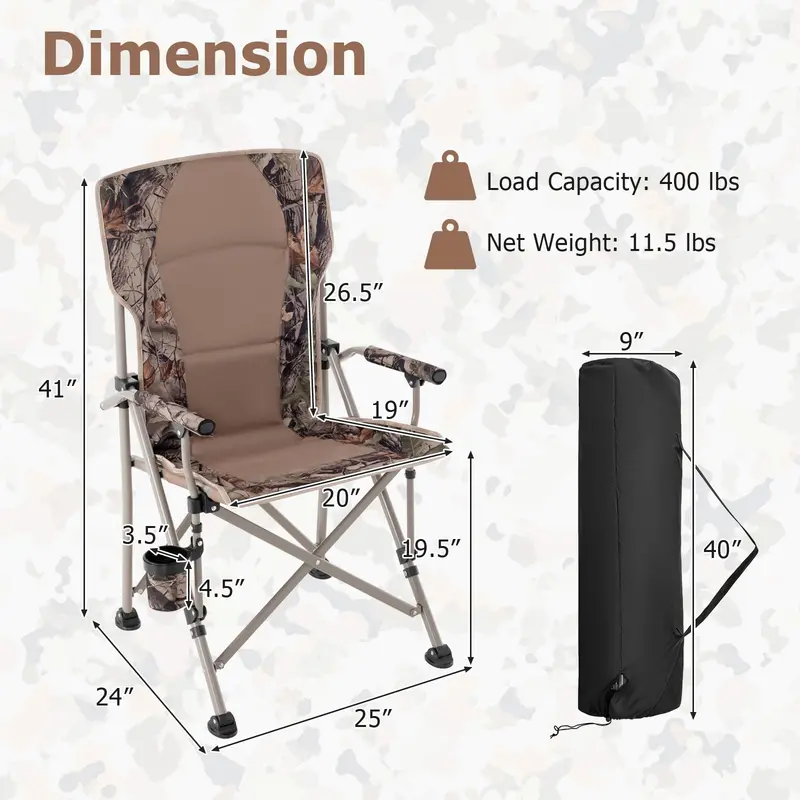 Adjustable Camouflage Hunting Chair with Back Support and Compact Carry Design