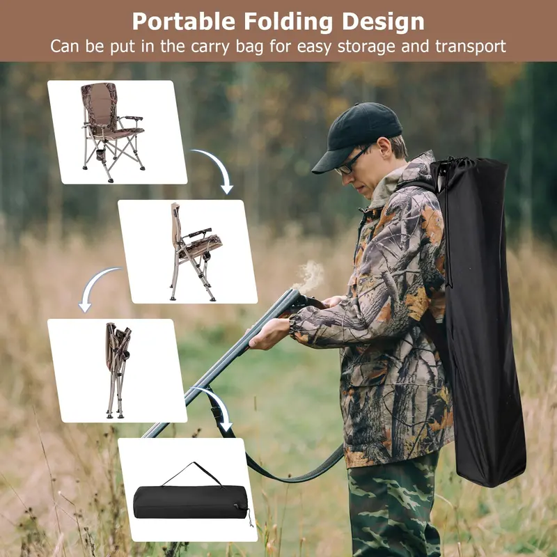 Adjustable Camouflage Hunting Chair with Back Support and Compact Carry Design