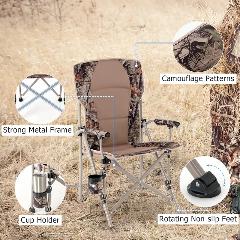 Adjustable Camouflage Hunting Chair with Back Support and Compact Carry Design