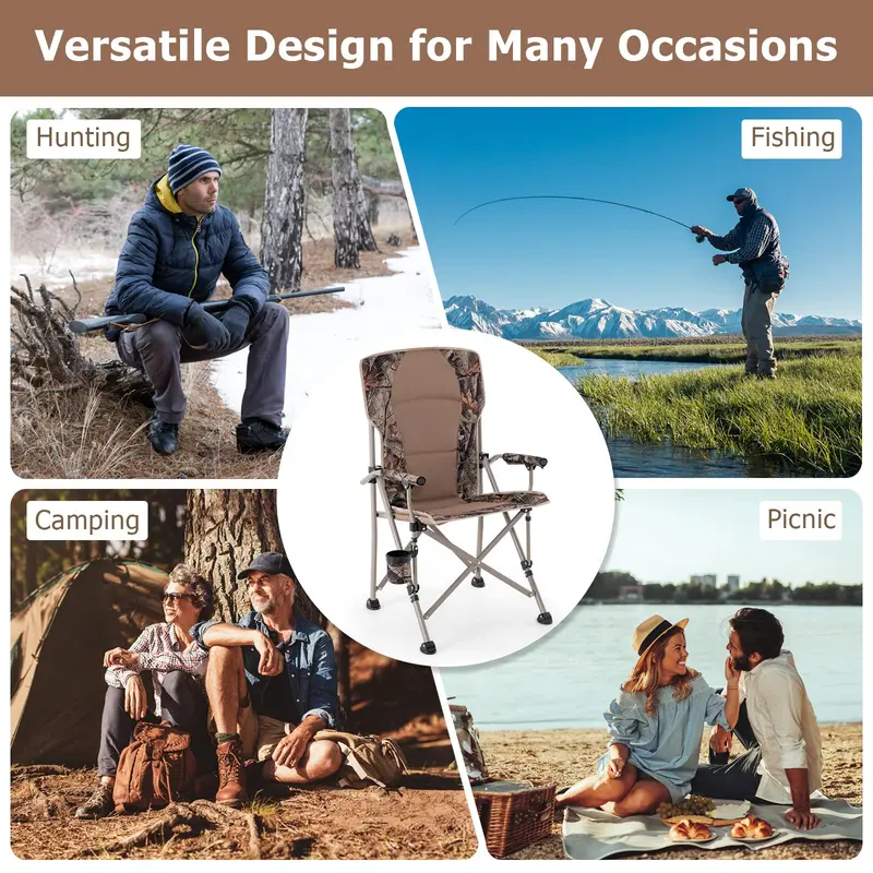 Adjustable Camouflage Hunting Chair with Back Support and Compact Carry Design