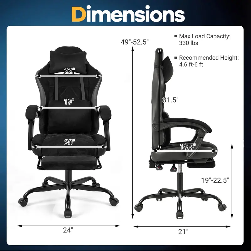 Adjustable Ergonomic Gaming Chair with Headrest and Lumbar Support