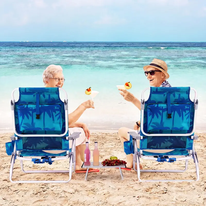 Adjustable Folding Beach Chair for Adults – 5-Position Recline, Head Pillow & Integrated Cooler Bag 2