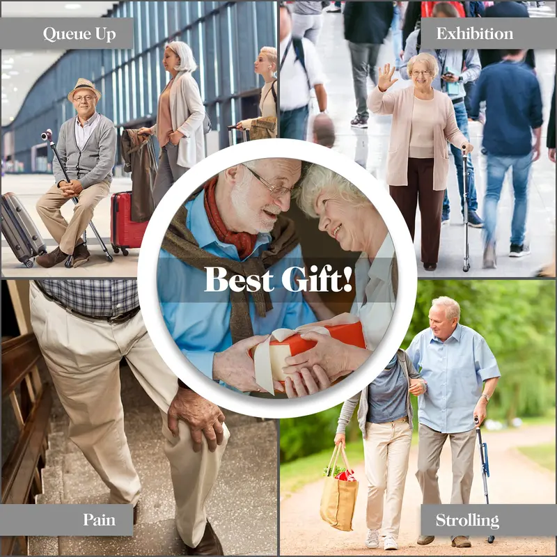 Adjustable Folding Cane Seat – Aluminum Alloy Crutch Chair with LED Light and Tripod Base