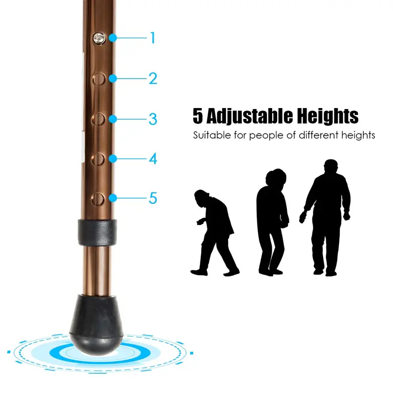 Adjustable Folding Cane Seat – Aluminum Alloy Crutch Chair with LED Light and Tripod Base
