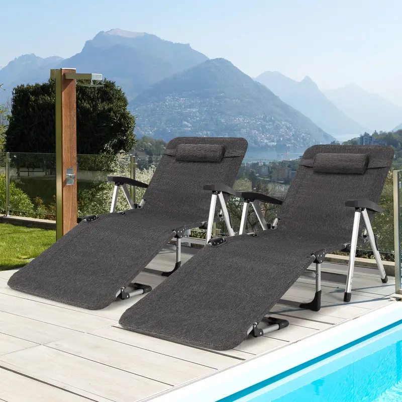 Adjustable Folding Chaise Lounge Chair for Outdoor Use – Includes Cup Holder and Removable Headrest 2