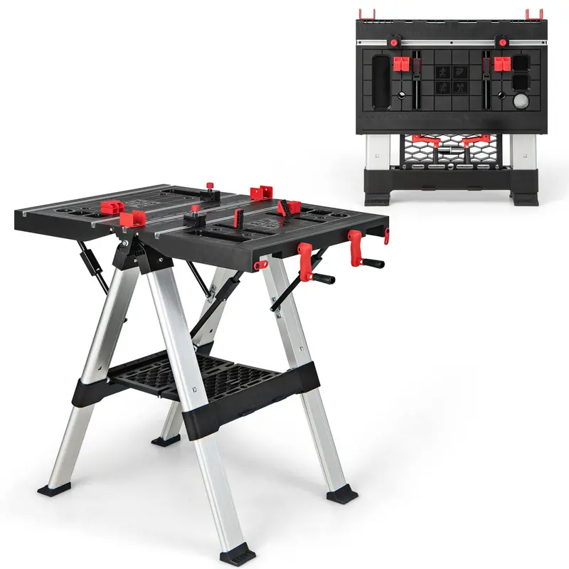 Adjustable Folding Workbench with Sawhorse Function – 440 LB Load Capacity