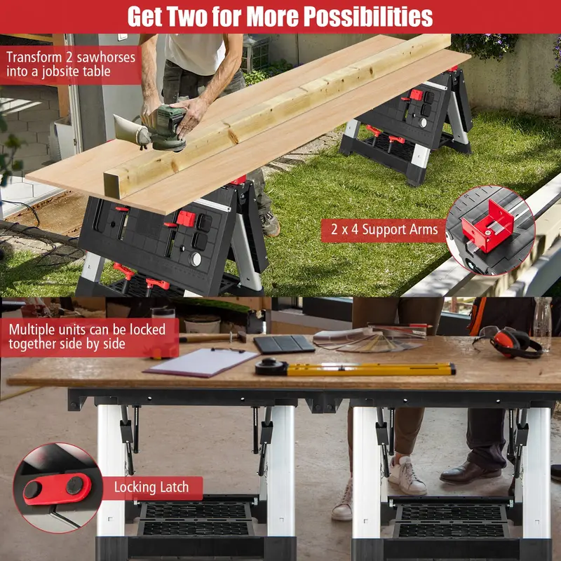 Adjustable Folding Workbench with Sawhorse Function – 440 LB Load Capacity 2