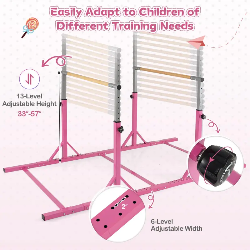 Adjustable Junior Parallel Bars for Gymnastics – 13 Height Settings (33"–57") & 6 Width Levels 2