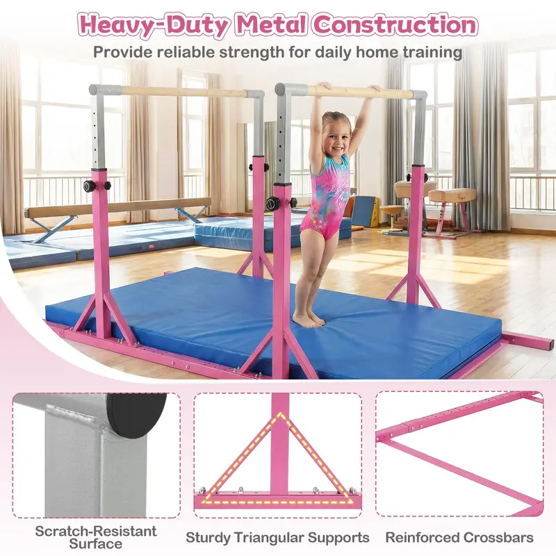 Adjustable Junior Parallel Bars for Gymnastics – 13 Height Settings (33"–57") & 6 Width Levels