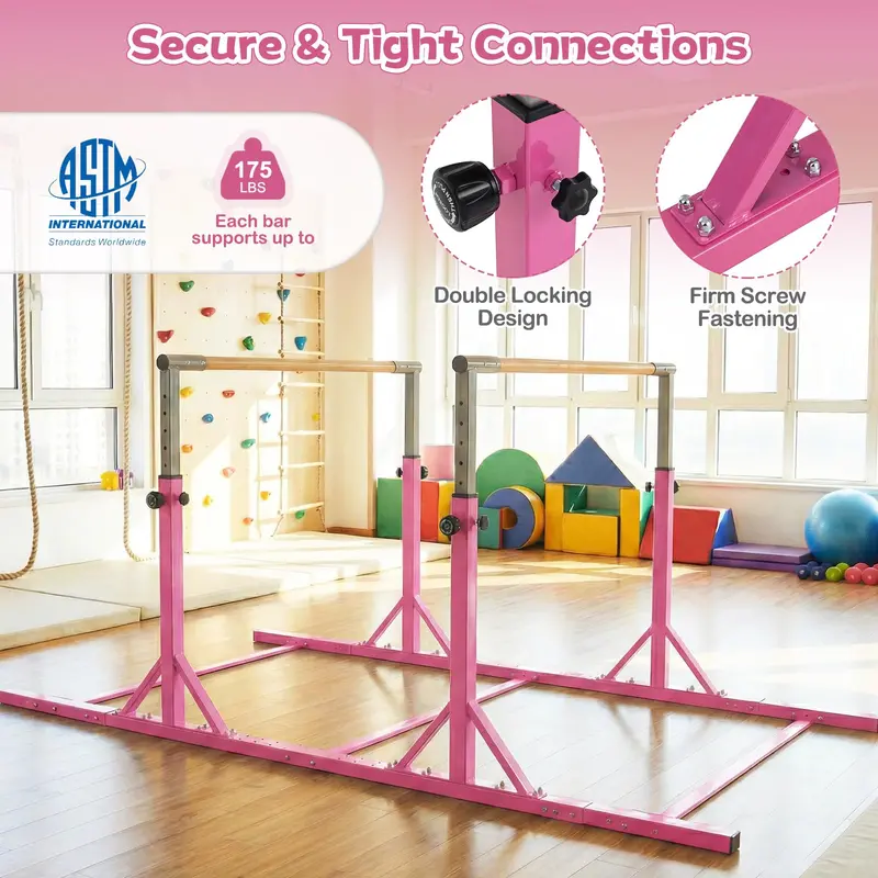 Adjustable Junior Parallel Bars for Gymnastics – 13 Height Settings (33"–57") & 6 Width Levels